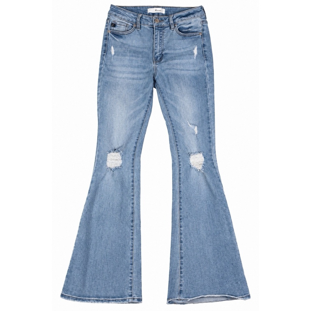 kancan flare jeans light wash 5/26 mid rise distressed